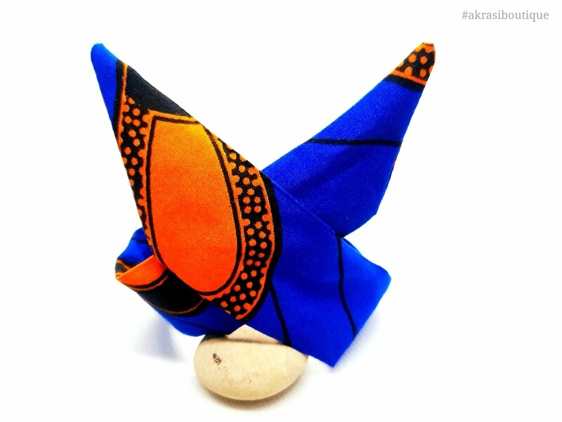 African print blue and orange handmade wire twist bun tie | African print bun wrap | Ankara print headtie | wire hair tie