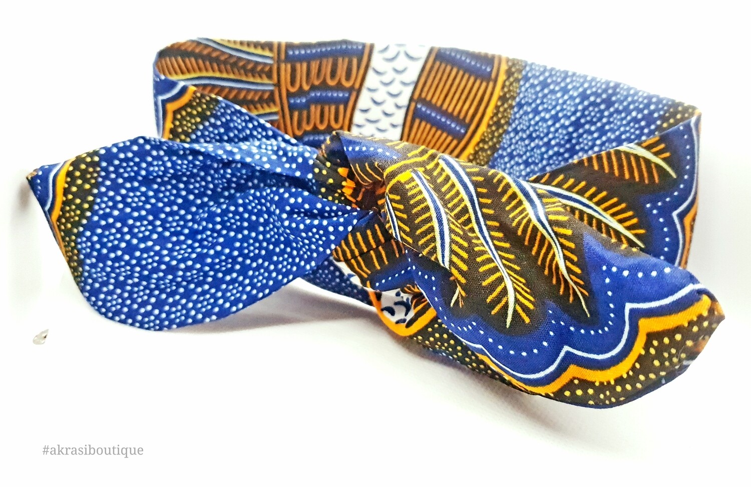 African print blue, orange and white knotted hair tie | knot tie headband | African print headwrap | Ankara print | headtie | hair tie