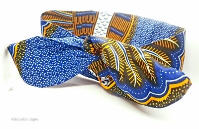 African print blue, orange and white wire hair tie | hair wrap | wire headband | African print headwrap | Ankara print | twisted hair tie