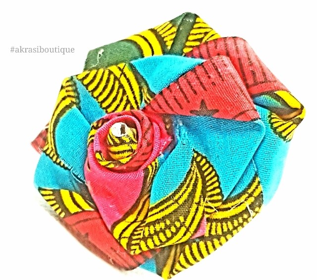African print fabric rose flower with gemstone centre | flower pin | flower hair clip | flower brooch | clothing accessories