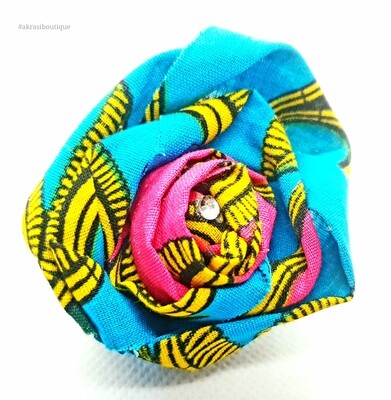 African print fabric rose flower with gemstone centre | flower pin | flower hair clip | flower brooch | clothing accessories