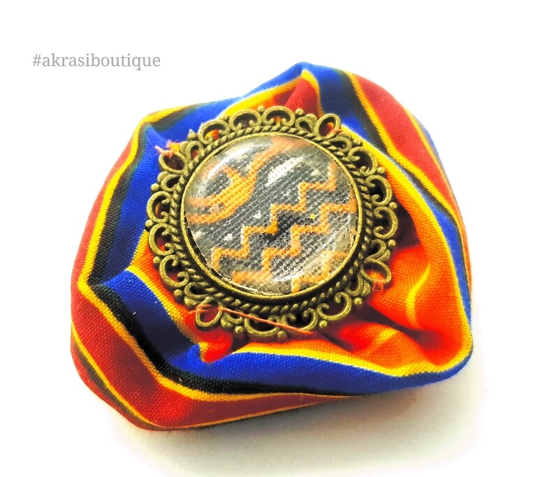 African print fabric rose flower with bronze edged dashiki centre | flower pin | flower hair clip | flower brooch | clothing accessories
