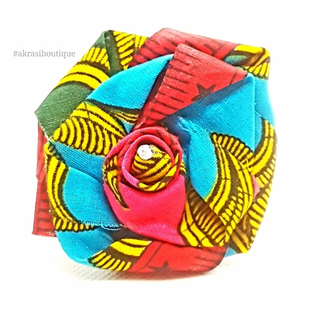 African print fabric rose flower with gemstone centre | flower pin | flower hair clip | flower brooch | clothing accessories