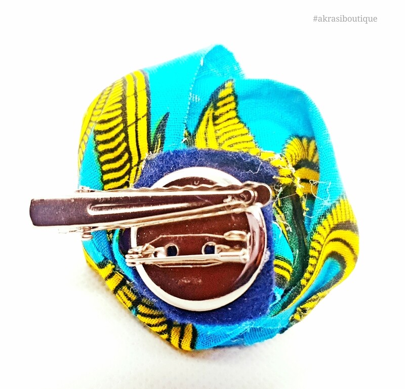 African print fabric rose flower with gemstone centre | flower pin | flower hair clip | flower brooch | clothing accessories