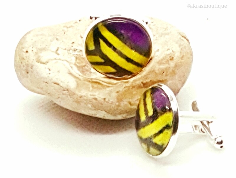 African print purple and yellow pocket square with cufflinks | men's accessories | Ankara pocket square