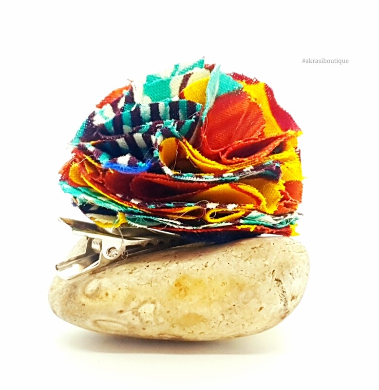 African print ruffle flower | carnation pin | flower hair clip | flower brooch | clothing accessories