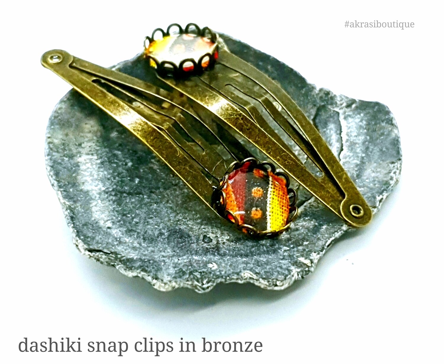 African wax dashiki detail snap clip in bronze | Ankara hair clip | hair accessories