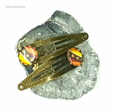African wax dashiki detail snap clip in bronze | Ankara hair clip | hair accessories