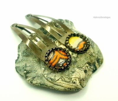 African wax dashiki detail snap clip in dark silver | Ankara hair clip | hair accessories