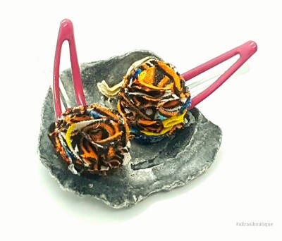 African wax dashiki print ruffle flower snap clips in hot pink | Ankara hair clip | hair accessories