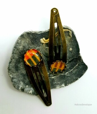 African wax kente detail snap clip in bronze | Ankara hair clip | hair accessories