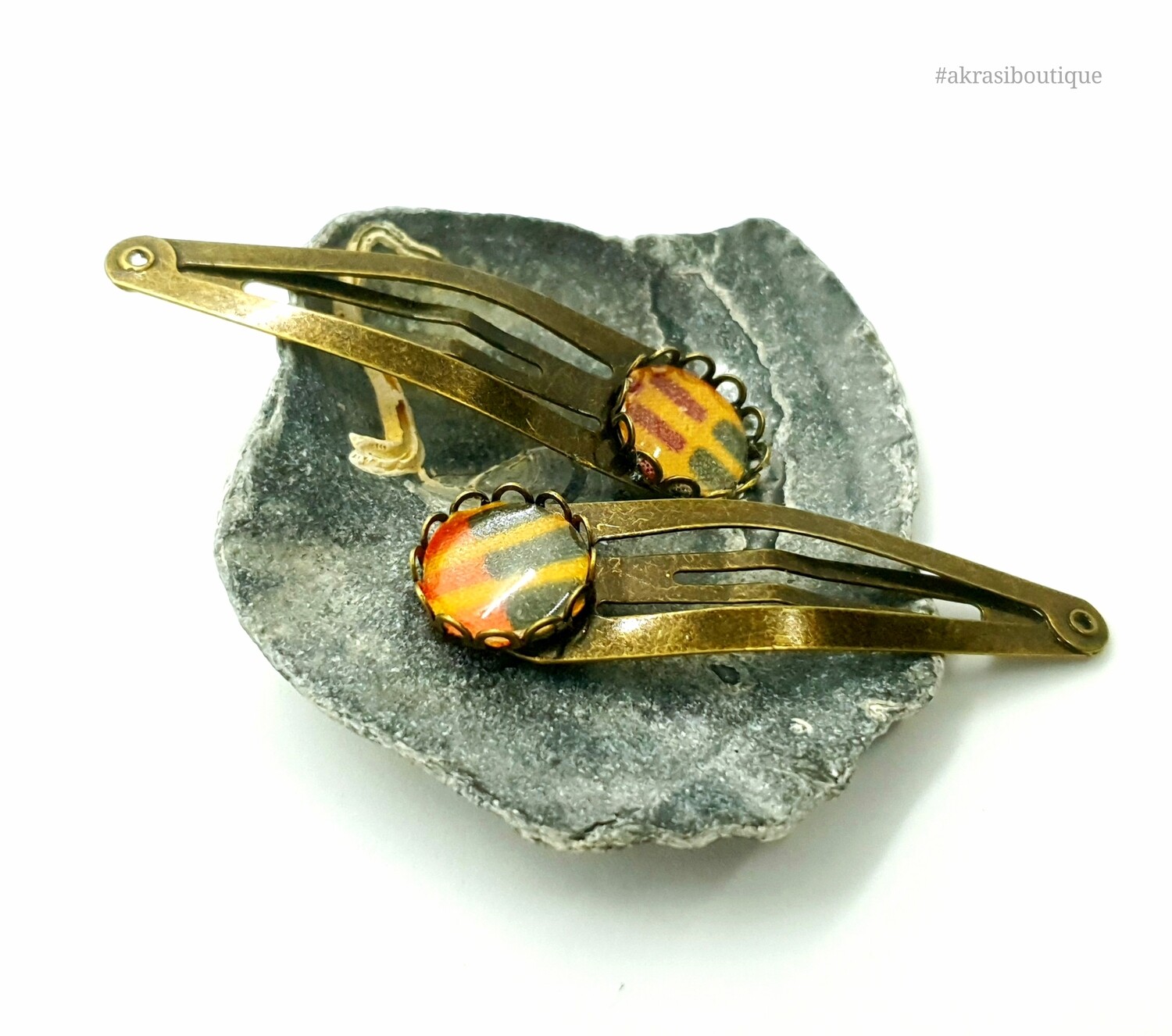 African wax kente detail snap clip in bronze | Ankara hair clip | hair accessories