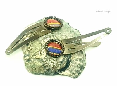 African wax kente detail snap clip in dark silver | Ankara hair clip | hair accessories