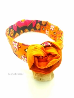 African wax print burnt orange, red and yellow wire twist hair wrap | African print wire hair tie | Ankara print headtie | headwrap