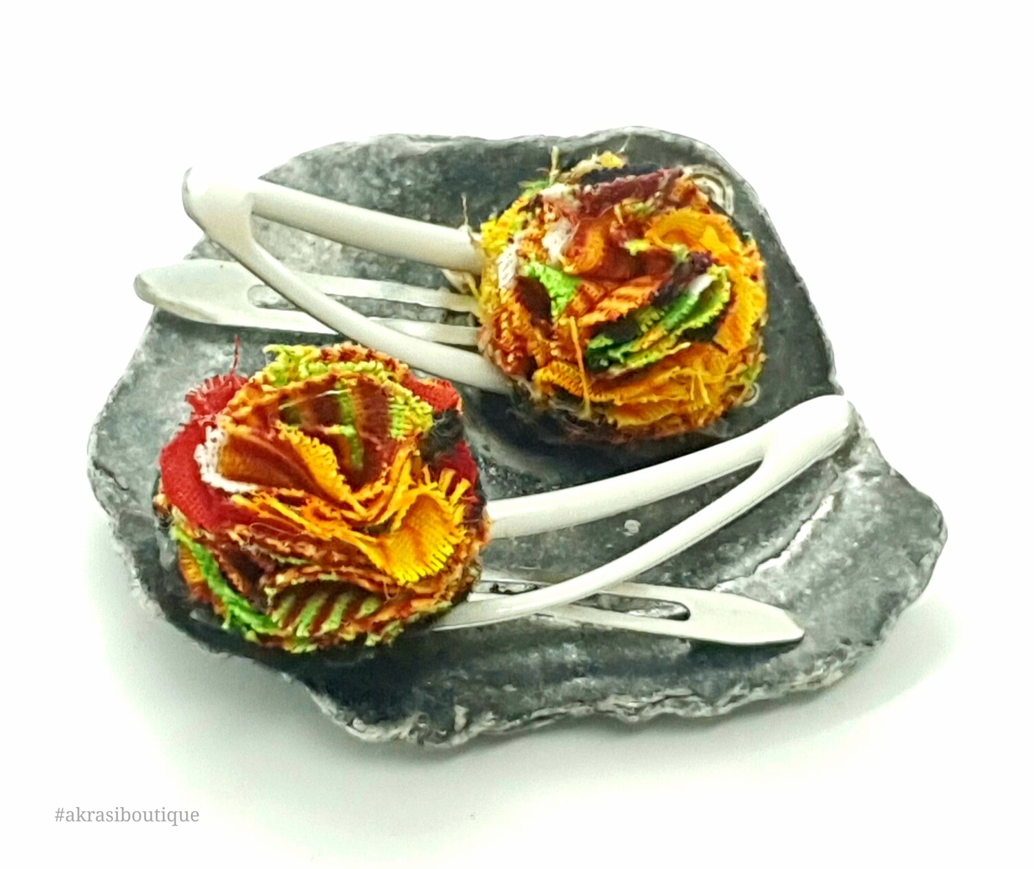 African wax kente print ruffle flower snap clips | Ankara hair clip | hair accessories