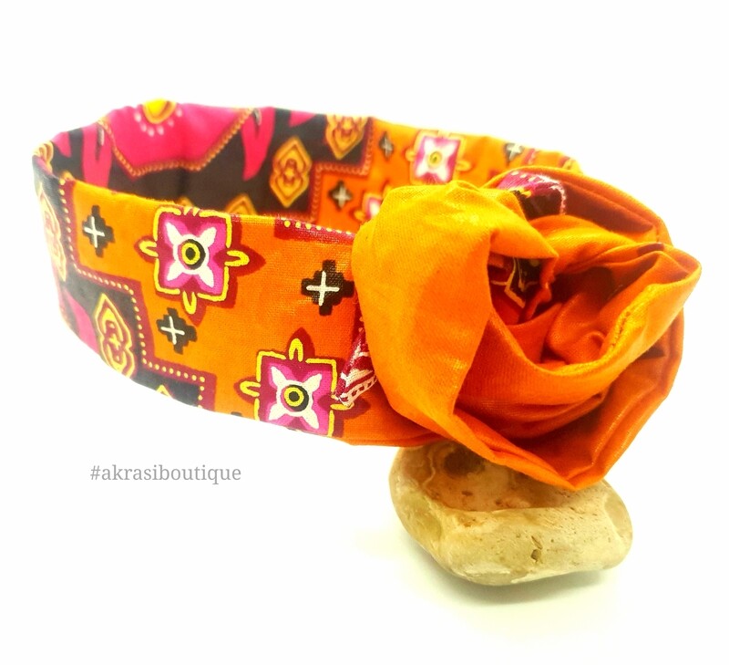 African wax print burnt orange, red and yellow wire twist hair wrap | African print wire hair tie | Ankara print headtie | headwrap