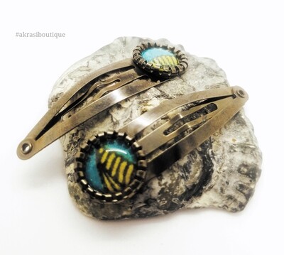 African wax print detail snap clip in dark silver | blue and silver hair clip | hair accessories