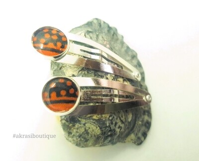 African wax print detail snap clip in silver | blue and orange hair clip | hair accessories