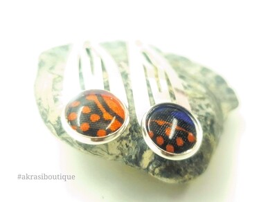 African wax print detail snap clip in silver | blue and orange hair clip | hair accessories