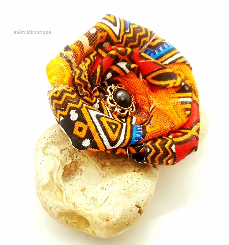 African wax print fabric rose with vintage button centre flower pin | flower hair clip | flower brooch |