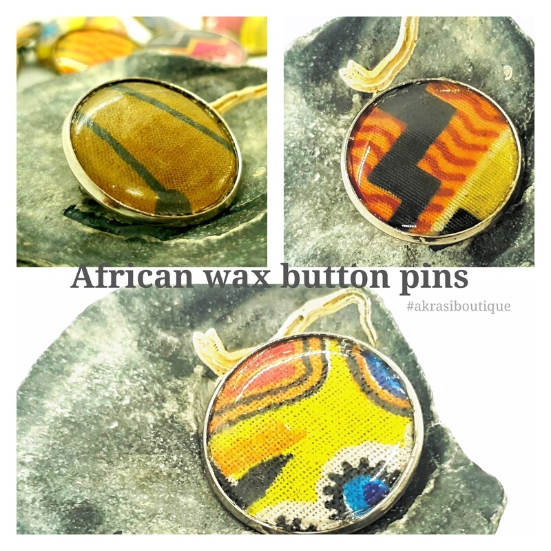 African wax print silver button pins | Ankara button badge | Kente pin