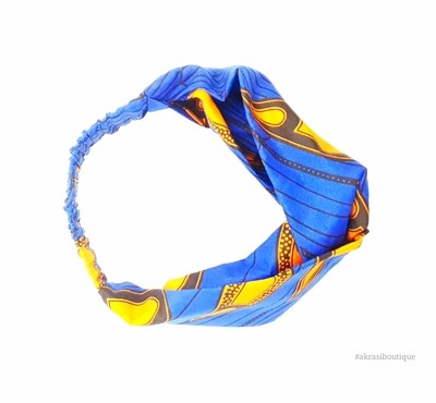 Blue and orange print half turban headband | African wax print headwrap | African twisted headband