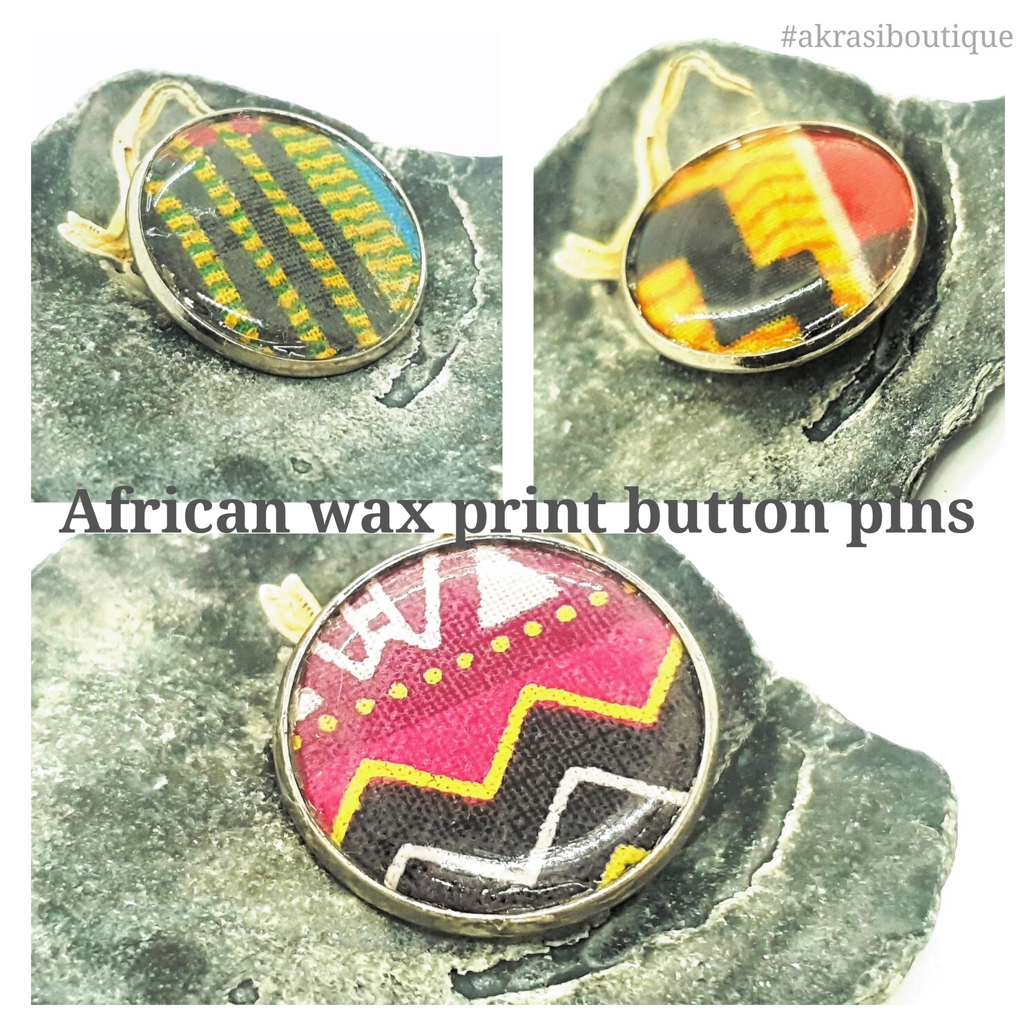 African wax print silver button pins | Ankara button badge | Kente pin
