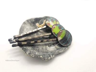 Ankara hair pin set | African silver bobby pin | Ankara hair slide