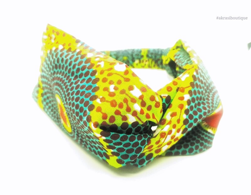 Ankara print green, blue and red turban headband |African print headwrap | headtie |  headband | hair tie