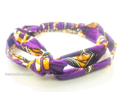 Handmade Ankara print in purple, cream and orange turban headband |African print headwrap | headtie |  headband | hair tie