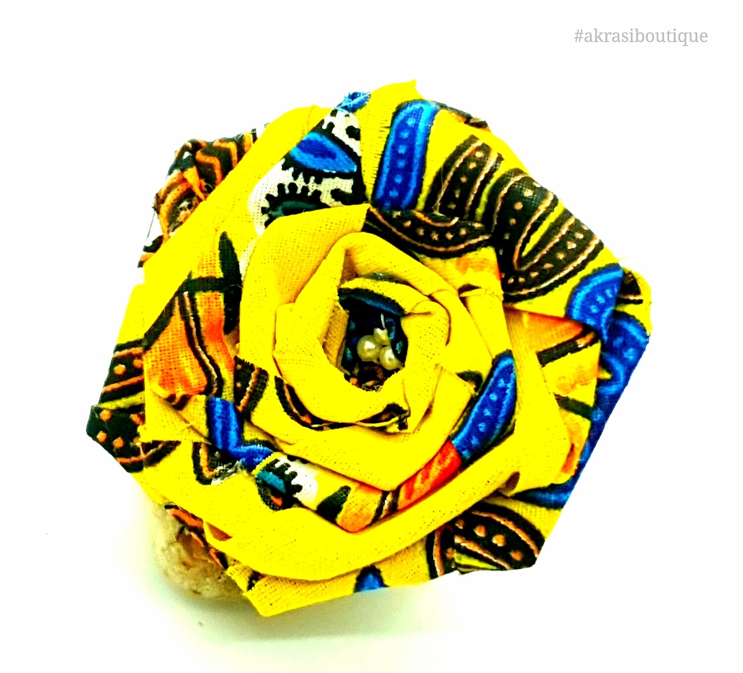 Dashiki yellow, blue and red rose flower with pearl centre | flower pin | flower hair clip | flower brooch | clothing accessories