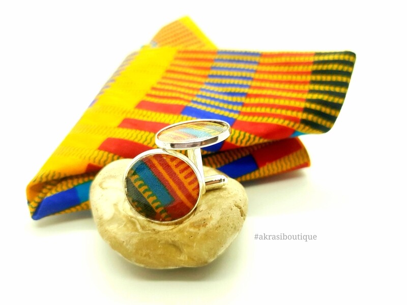 Kente African wax print pocket square with cufflinks | men&#39;s accessories | Ankara pocket square | African cufflinks