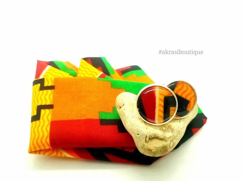 Kente African wax print pocket square with cufflinks | men&#39;s accessories | Ankara pocket square | African cufflinks