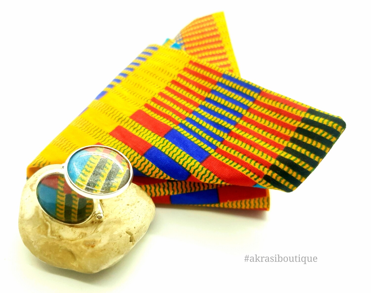 Kente African wax print pocket square with cufflinks | men's accessories | Ankara pocket square | African cufflinks
