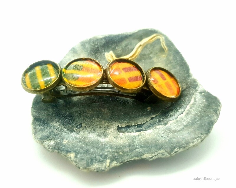 Kente detail barrette hair clip in bronze