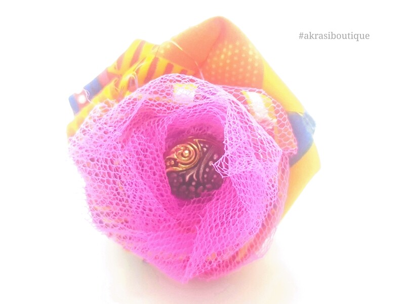 Kente fabric rose with vintage button centre | flower hair clip | flower brooch |