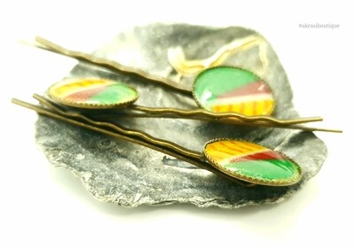 Kente hair pin set in bronze | African Bobby pin | Ankara hair slide