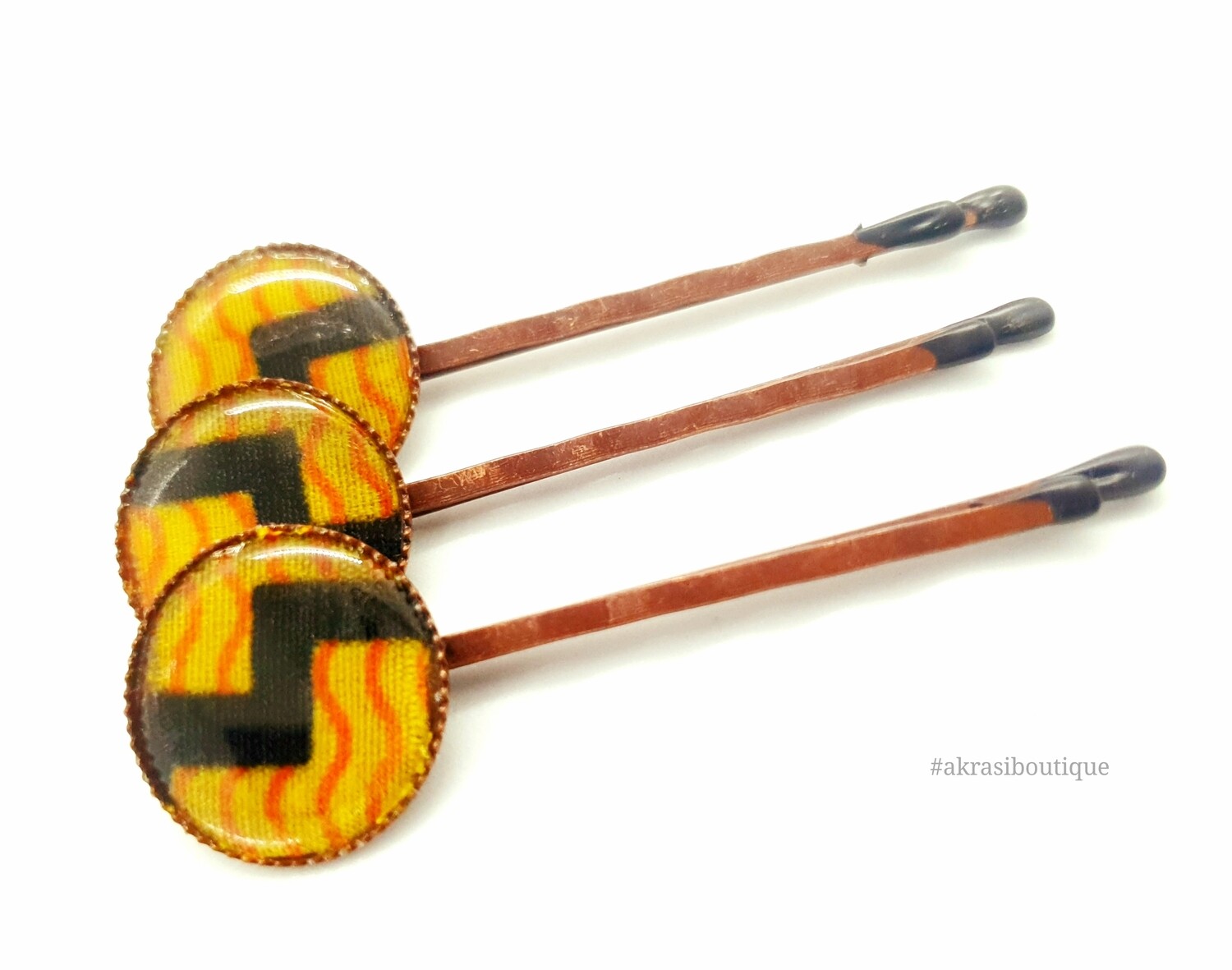 Kente hair pin set in copper | African Bobby pin | Ankara hair slide