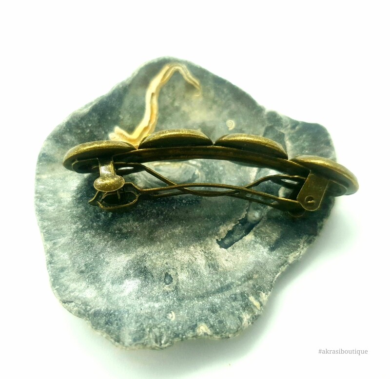 Kente red and blue barrette hair clip in bronze
