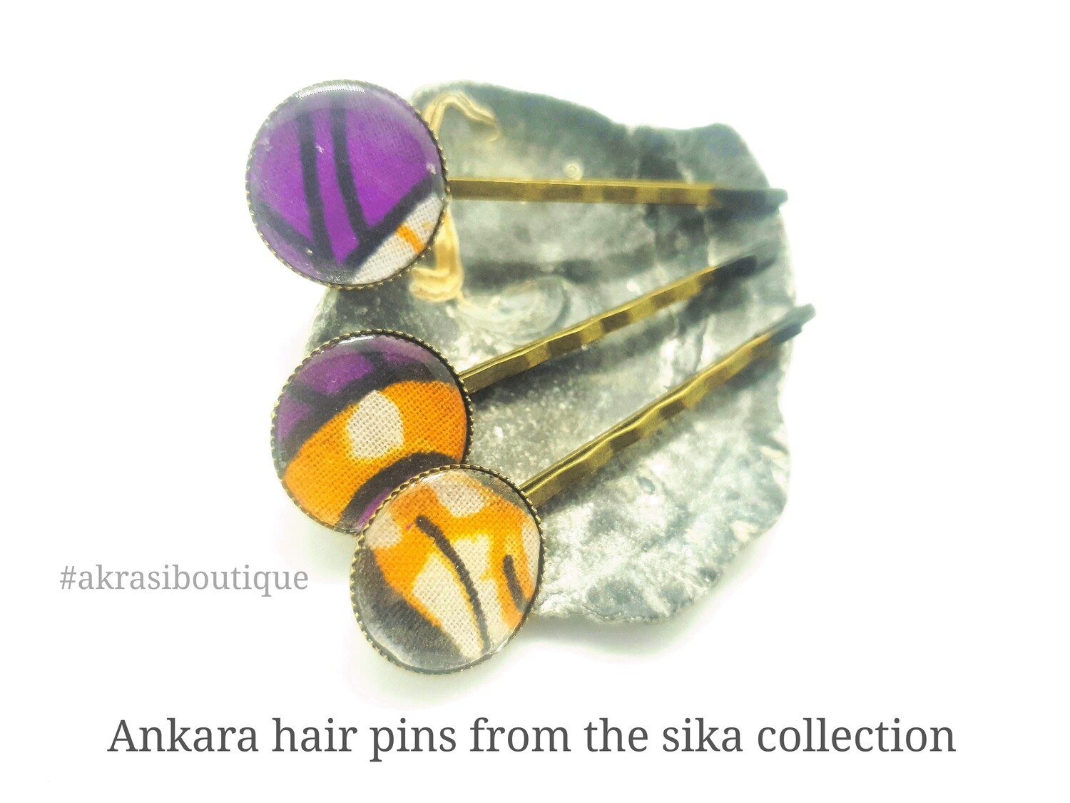 Sika hair pin set in bronze | African wax Bobby pin | Ankara hair slide