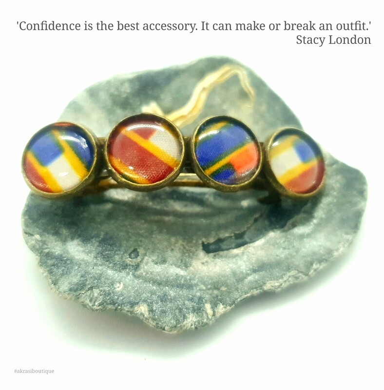 Kente red and blue barrette hair clip in bronze