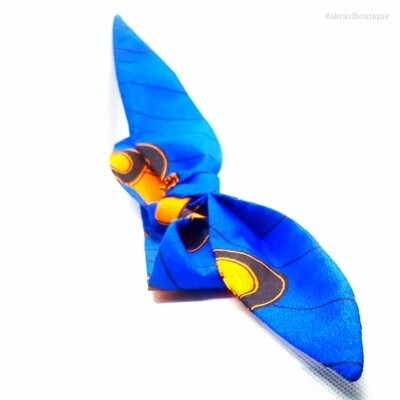 African wax print blue and orange knot tie hair wrap | African print knotted hair tie | Ankara print headtie | headwrap
