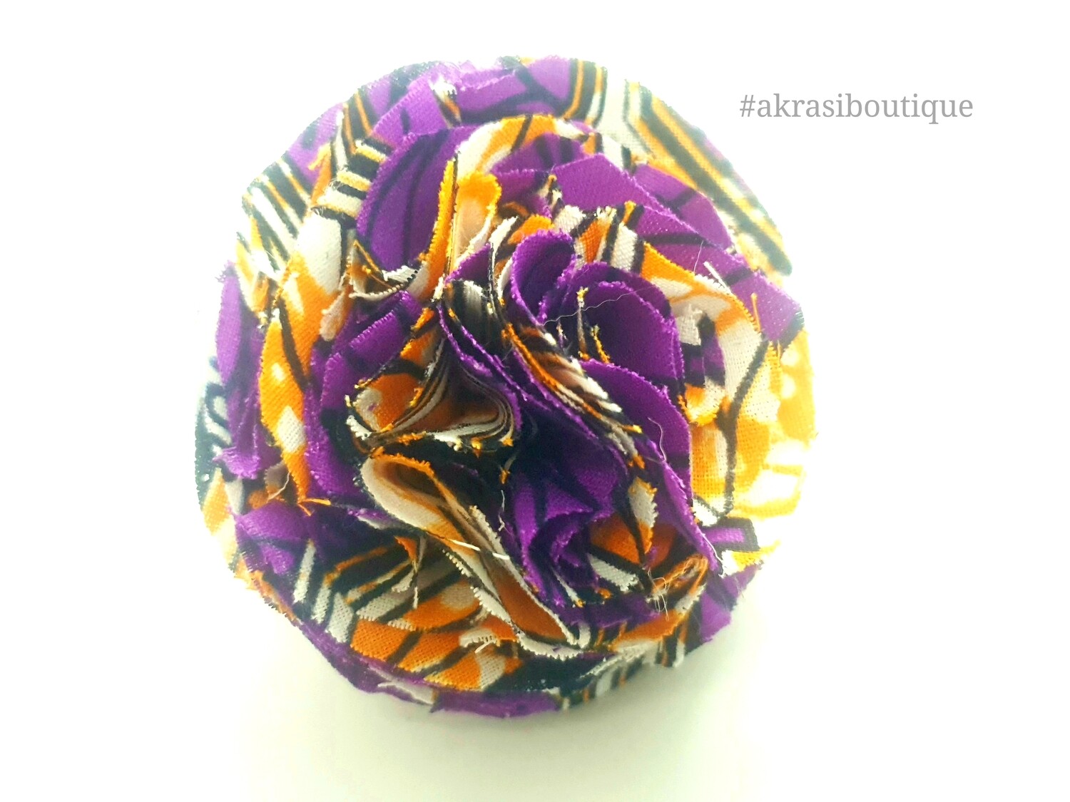 African print purple and orange ruffle flower | flower pin | flower hair clip | flower brooch | clothing accessories