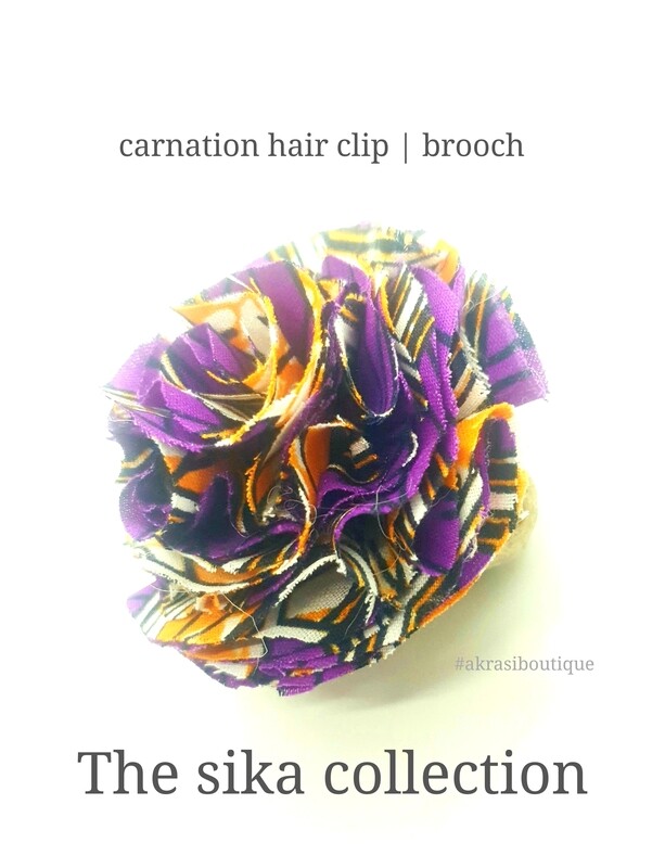 African print purple and orange ruffle flower | flower pin | flower hair clip | flower brooch | clothing accessories