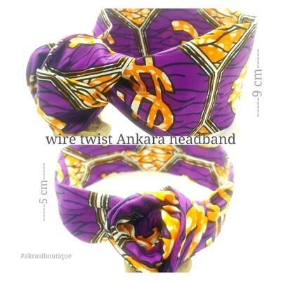 ankara print wire twist hair tie | purple sika hair wrap | headband | African print headwrap | Ankara print wire headtie | wire hair tie