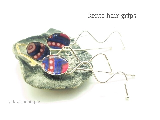 African wax kente detail wavy silver hair grip | hair slide | hair accessories