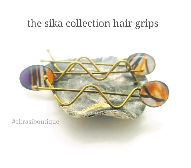 African wax kente detail wavy silver or bronze hair grip | hair slide | hair accessories