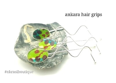 Ankara detail wavy silver or bronze hair grip | hair slide | hair accessories