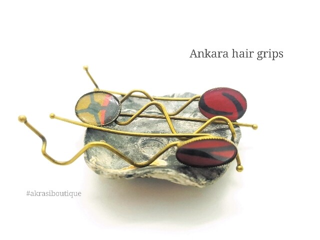 African wax ankara detail wavy bronze or silver hair grip | hair slide | hair accessories