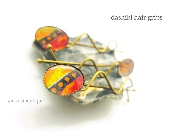 African wax dashiki detail wavy bronze hair grip | hair slide | hair accessories